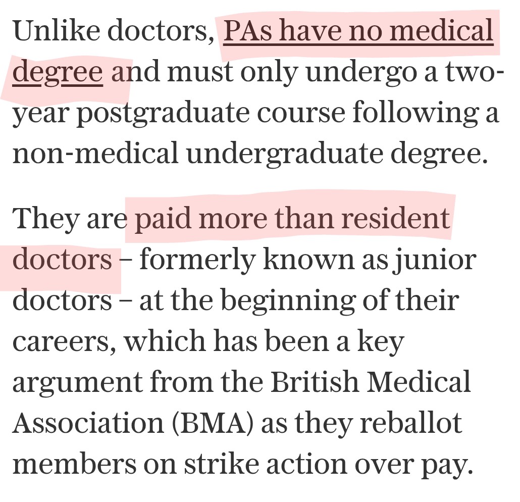 Eileen Molloy (@dirtybird12345) on Twitter photo This should be making headlines, only the <a href="/Telegraph/">The Telegraph</a> has picked this up. <a href="/wesstreeting/">Wes Streeting</a> appears unable to justify paying PA'S 30% above Dr's. The taxpayer is paying for this 3rd rate HC & funding GMC legal fees to defend the undefendable. This should be making headlines, only the <a href="/Telegraph/">The Telegraph</a> has picked this up. <a href="/wesstreeting/">Wes Streeting</a> appears unable to justify paying PA'S 30% above Dr's. The taxpayer is paying for this 3rd rate HC & funding GMC legal fees to defend the undefendable.