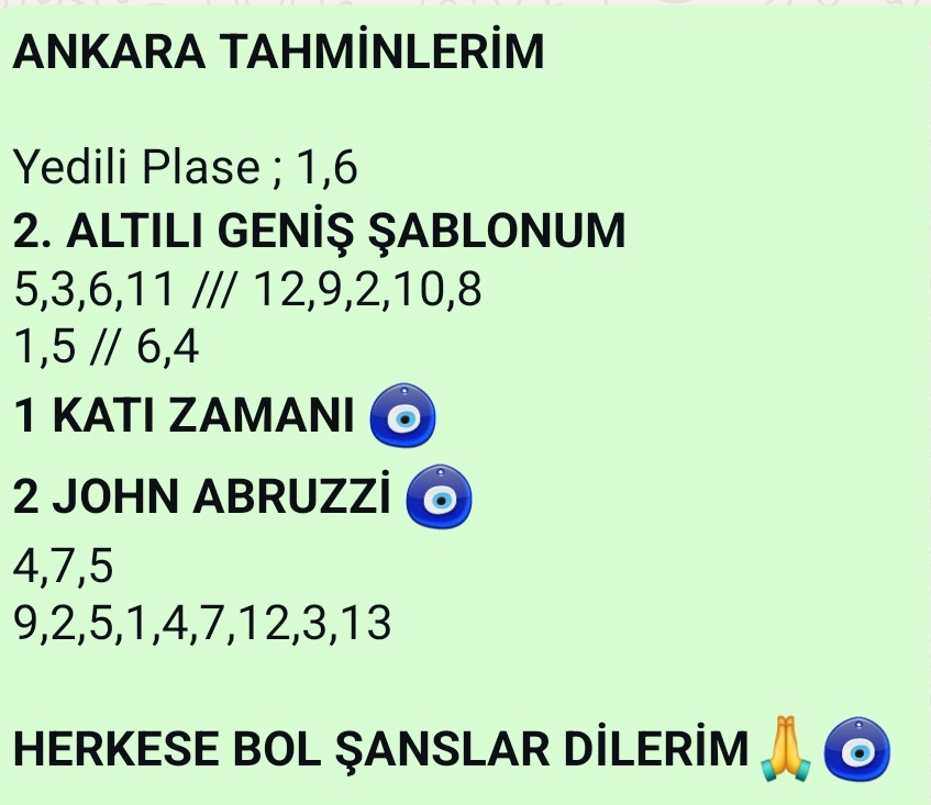 ANKARA 2. ALTILI TAHMİNLERİM 👇 

2 Bankolu Ankara Tahminlerim Bu Şekildedir.. 

Beğenip Retweet Yaparak Destek Olursanız Çok Sevinirim 😊

Kalbinde Kötülük Olmayan Herkese Bol Şanslar Dilerim 🧿🙏