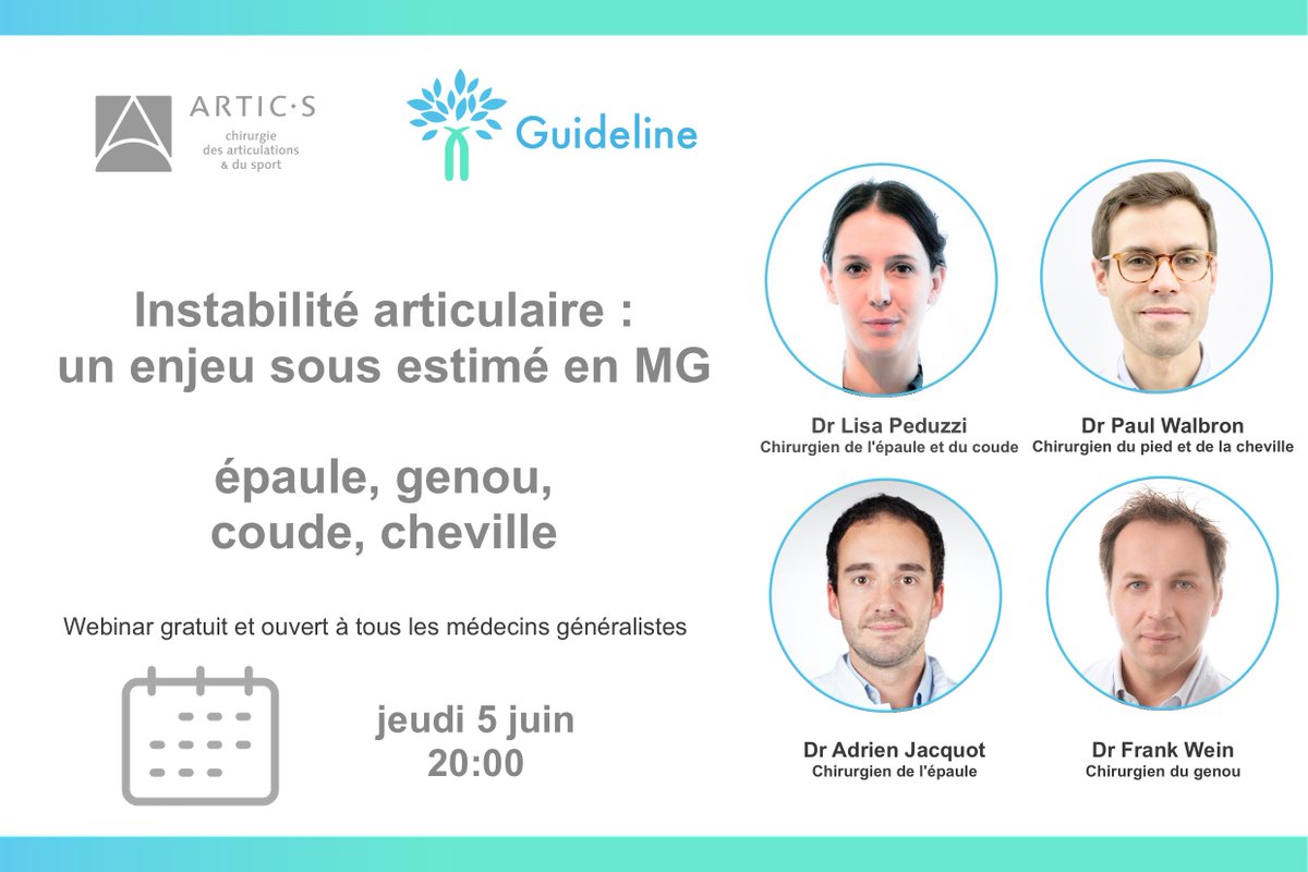 GuidelineCare's tweet photo. 🚀 Ce soir masterclass gratuit pour les MG : Instabilités articulaires - un enjeu sous estimé en MG :  épaule, genou, coude, cheville avec les chirurgiens du cabinet Artics !

À 20h, gratuit pour les MG et les internes ! https://t.co/nj12nnDfCJ