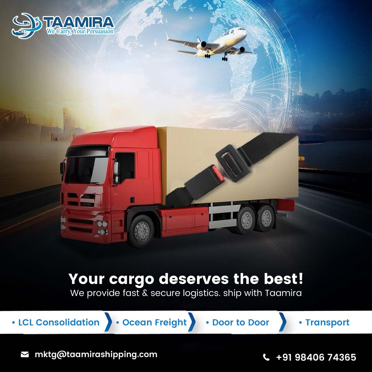 TaamiraLtd's tweet image. #taamirashipping is offering Worldwide #logistsics services at the most adorable price. 
We change the way you do business by making it easier for you to transfer your cargo across the globe

#Import #export #freightforwarding #warehousing #Shipping #chennai #taamirashipping