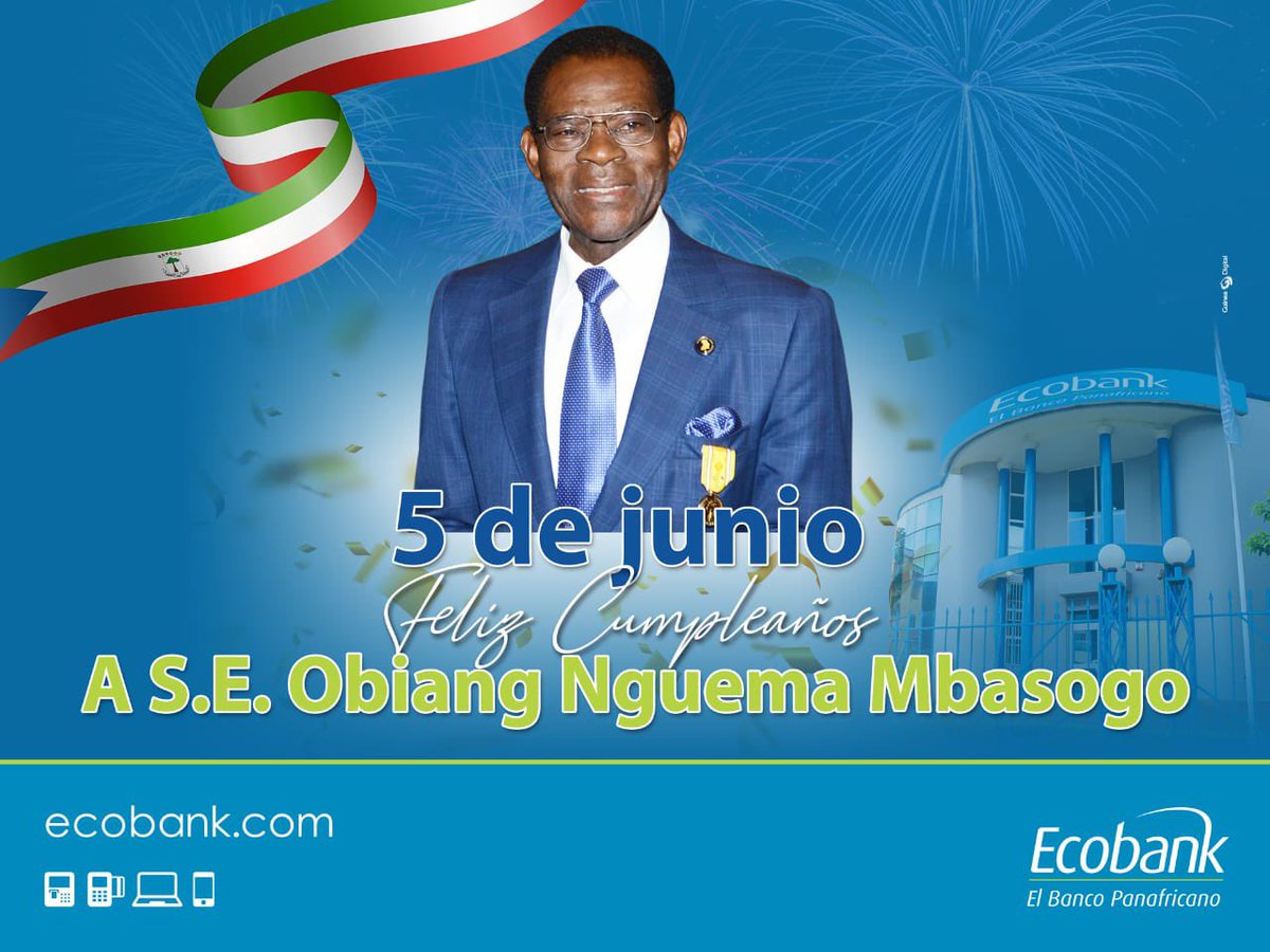 Desde Ecobank, nos unimos al pueblo de Guinea Ecuatorial para desear un feliz cumpleaños a S.E. Obiang Nguema Mbasogo, con respeto y reconocimiento a su liderazgo.