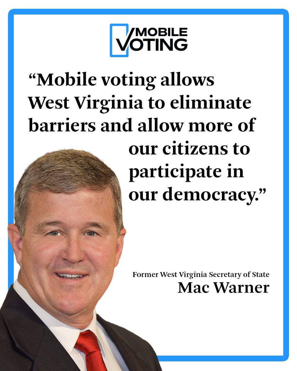 MobileVoting's tweet image. Members of the military who fight for democratic rights abroad shouldn't face a hard time taking part in democracy at home.
Read how former WV Secretary of State Mac Warner brought mobile voting to overseas members of the military from his state.
mobilevoting.org/updates/the-we…