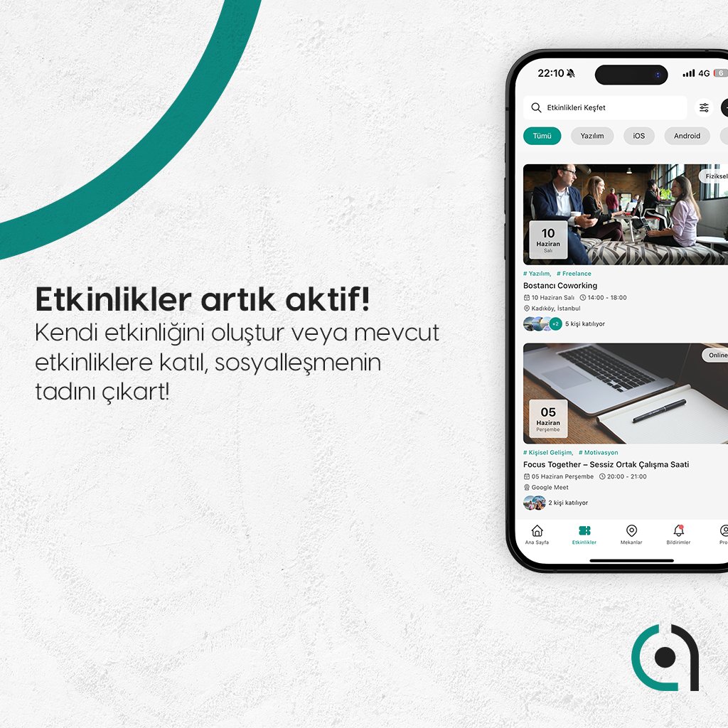 Cosyworker’da artık sadece mekan değil, insan da buluyorsun.
Yeni etkinlik özelliği yayında 🎉
Sohbet etmek isteyen öğrenciler, birlikte çalışmak isteyen freelancer’lar burada!

🔍 Uygulamayı indir, ilk etkinliğini oluştur!