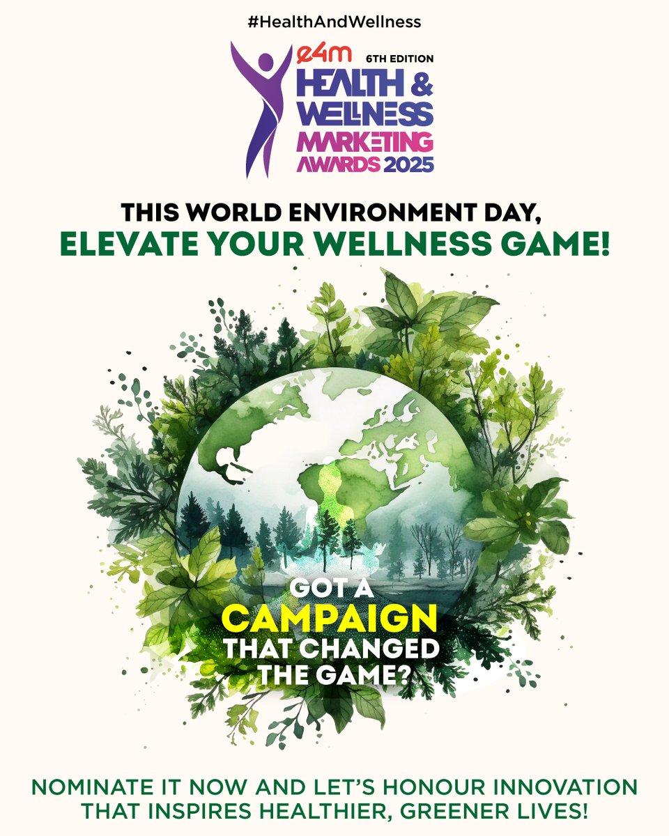 e4mevents's tweet image. :
🌍 This #WorldEnvironmentDay, celebrate campaigns that care!
💚 Nominate one driving greener, healthier lives.
🏆 Enter the 6th e4m Health &amp;amp; Wellness Marketing Awards 2025!
🔗 Nominate now : bit.ly/4jEpC1c
#e4mAwards #MarketingForGood #HealthAndWellness