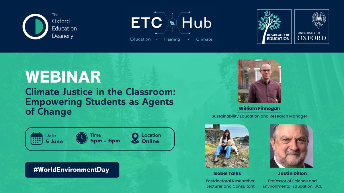 Today is #WorldEnvironmentDay! 🌍

Join our webinar at 5pm to explore how to integrate climate justice and human rights into environmental education in the classroom.

Register now 👉 bit.ly/ClimateJustice…