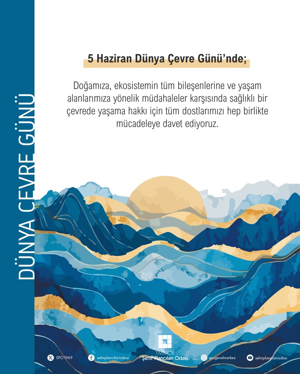 5 Haziran Dünya Çevre Günü`nde; Doğamıza, ekosistemin tüm bileşenlerine ve yaşam alanlarımıza yönelik müdahaleler karşısında sağlıklı bir çevrede yaşama hakkı için tüm dostlarımızı hep birlikte mücadeleye davet ediyoruz.
