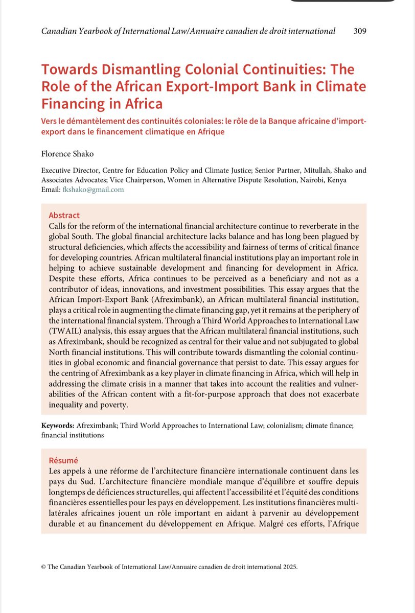 Florence Shako (@florenceshako) on Twitter photo 📚 New publication! Happy to share my new article titled ““Towards Dismantling Colonial Continuities: The Role of the African Export-Import Bank in Climate Financing in Africa” has been published in <a href="/CYIL_ACDI/">Canadian Yearbook of International Law</a>. Feel free to reach out for a copy! 🤗 Link: cambridge.org/core/journals/… 📚 New publication! Happy to share my new article titled ““Towards Dismantling Colonial Continuities: The Role of the African Export-Import Bank in Climate Financing in Africa” has been published in <a href="/CYIL_ACDI/">Canadian Yearbook of International Law</a>. Feel free to reach out for a copy! 🤗 Link: cambridge.org/core/journals/…