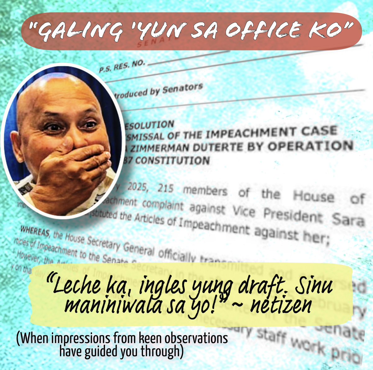 Senator Bato dela Rosa confirms that the draft resolution seeking the “de facto dismissal” of the impeachment trial against Vice President Sara Duterte came from his office.