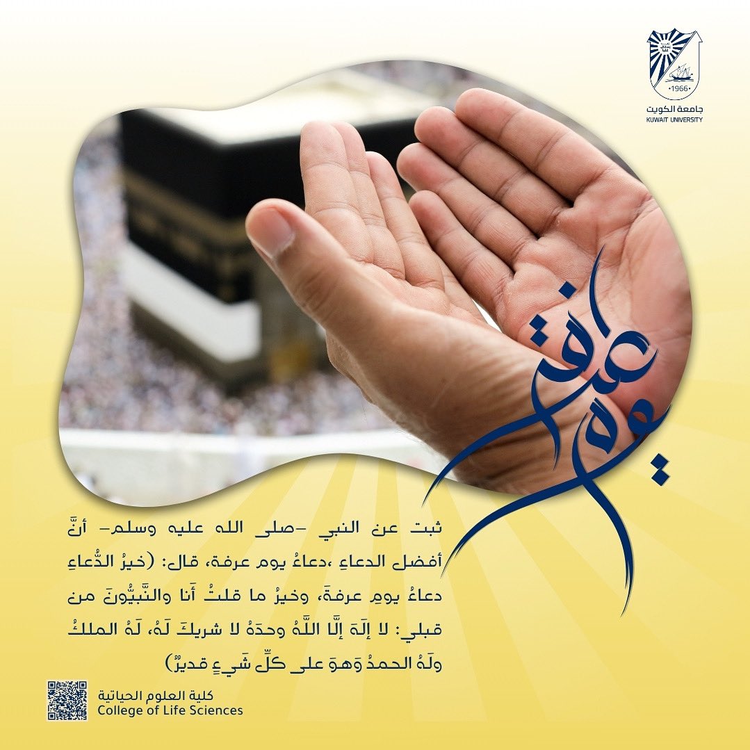قال رسول الله ﷺ 
خير الدُّعاء دعاء يوم عرفة
وخير ما قلتُ أنا والنَّبيون من قبلي؛
"لا إله إلا اللّٰه وحده لا شريكَ له 
له الملك، وله الحمد وهو على كل شيءٍ قدير"