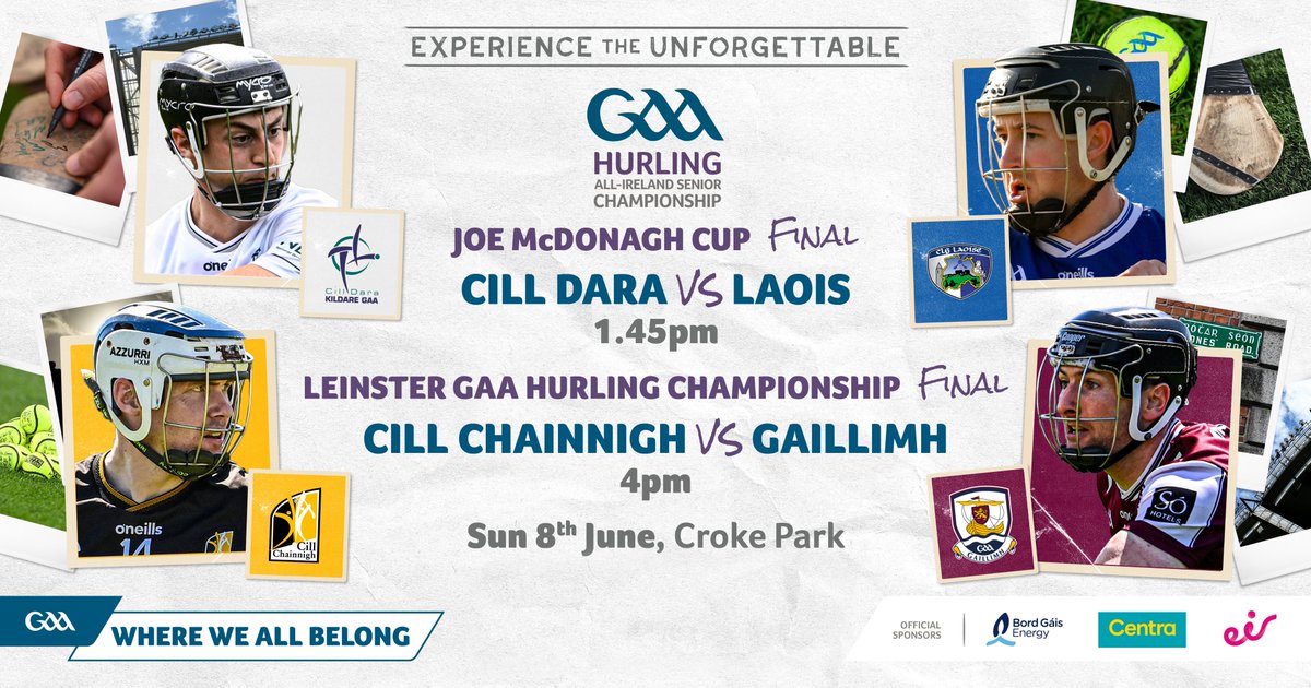 Sunday at <a href="/CrokePark/">Croke Park</a>🏟️ 2️⃣ titles on the line.

1:45pm – Cill Dara vs Laois
4pm – Cill Chainnigh vs Gaillimh

See you there. Tickets available now via gaa.ie/tickets