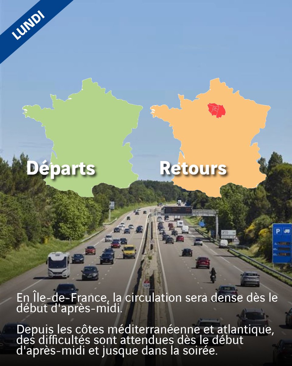 📷 WEEK-END DE PENTECÔTE : circulation chargée en vue ! 

Si vous prévoyez de prendre la route ce week-end, sachez que de nombreux départs sont attendus sur les grands axes. Les autoroutes A10, A63, A7, A8, A9 et A61 seront particulièrement concernées.

▶️ radio1077.fr/WqsKuZ