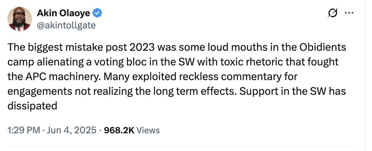 I am tired of pointing out the most obvious divisive supplanter asides Sowore.

Akin tollgate is &amp; has always been an infilitrated plant.

That you people still accord him any kind of reasonable audience still baffles me, that you still bring him on strategy indoor political