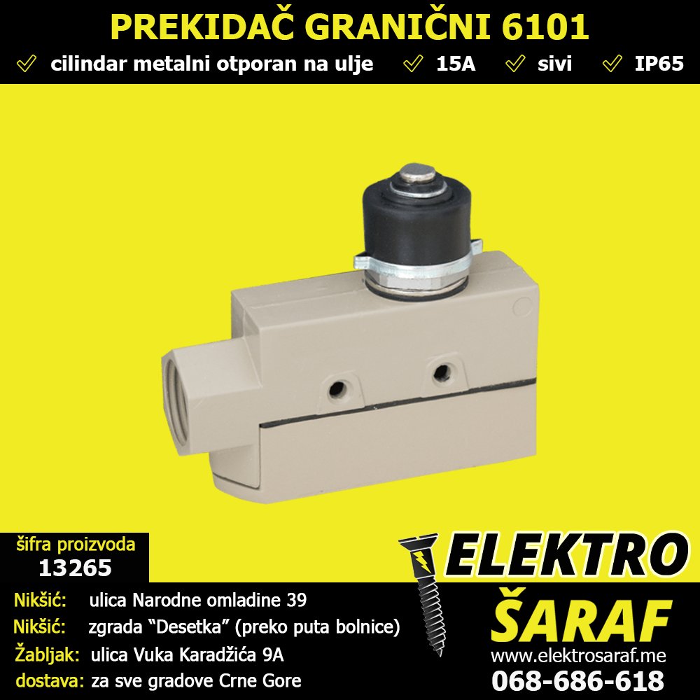 ELEKTROSARAF's tweet image. 🟡 PREKIDAČ GRANIČNI 6101 🟡
tinyurl.com/mpc3yc5x
#prekidač #prekidači #granični #krajni #cilindar #metalni #ulje #IP65 #sivi #Nikšić #Žabljak #CrnaGora #elektromaterijal #elektro #rasvjeta #LEDrasvjeta #šrafovskaroba #brave #alati #boje #lakovi #ulja #ELEKTROŠARAF #TRGOTEHNA