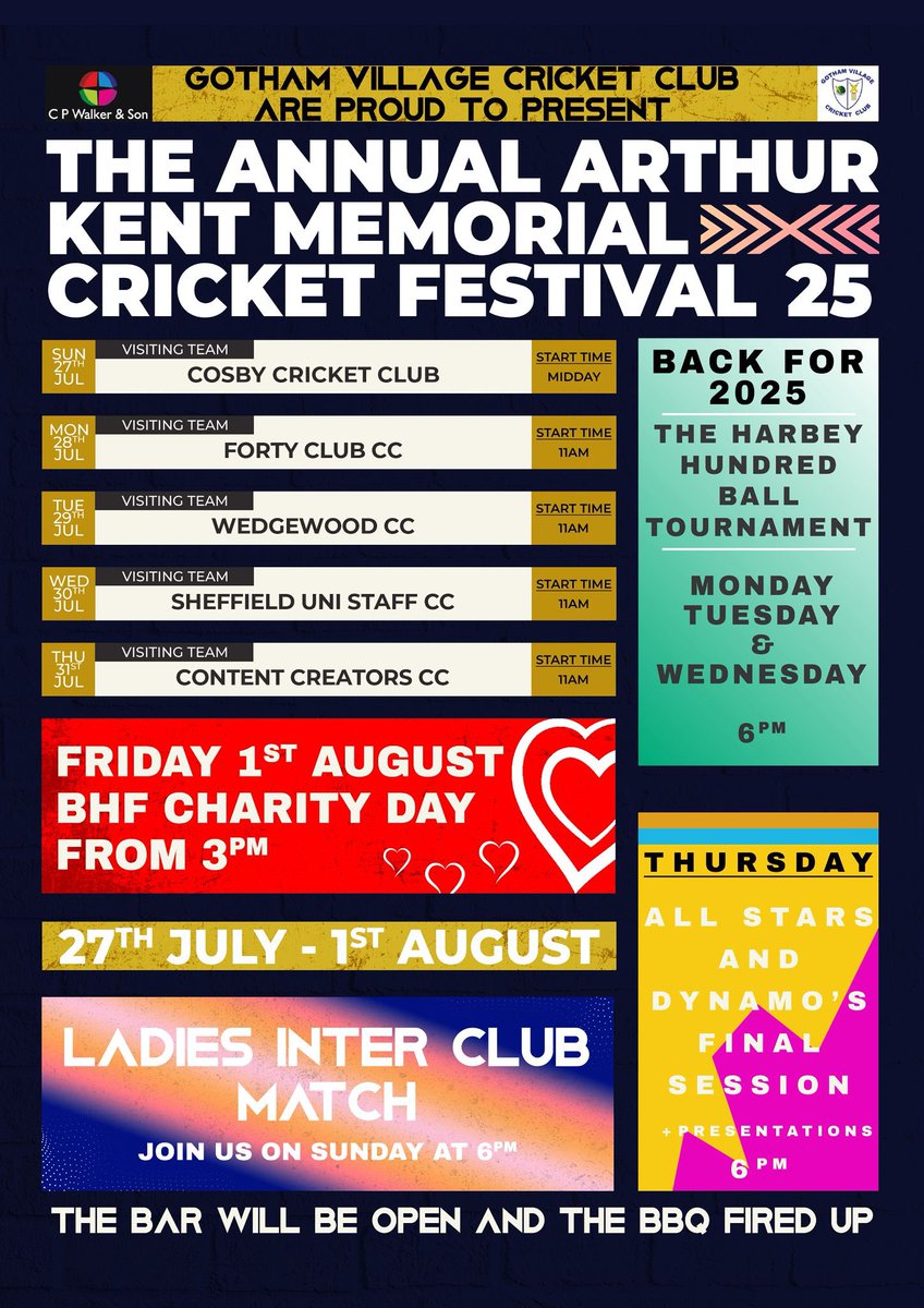 We are pleased to announce all the details for this years festival week.