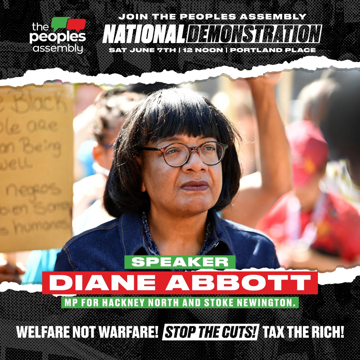 People's Assembly (@pplsassembly) on Twitter photo Join us on the streets with <a href="/HackneyAbbott/">Diane Abbott</a> #UnitedAgainstAusterity
➡️Saturday 7 June,
➡️12 Noon,
➡️BBC, Portland Place
We are building our collective power to #TaxTheRich, #StopTheCuts and deliver an economy that invests in #welfarenotwarfare
See our website for more Join us on the streets with <a href="/HackneyAbbott/">Diane Abbott</a> #UnitedAgainstAusterity
➡️Saturday 7 June,
➡️12 Noon,
➡️BBC, Portland Place
We are building our collective power to #TaxTheRich, #StopTheCuts and deliver an economy that invests in #welfarenotwarfare
See our website for more