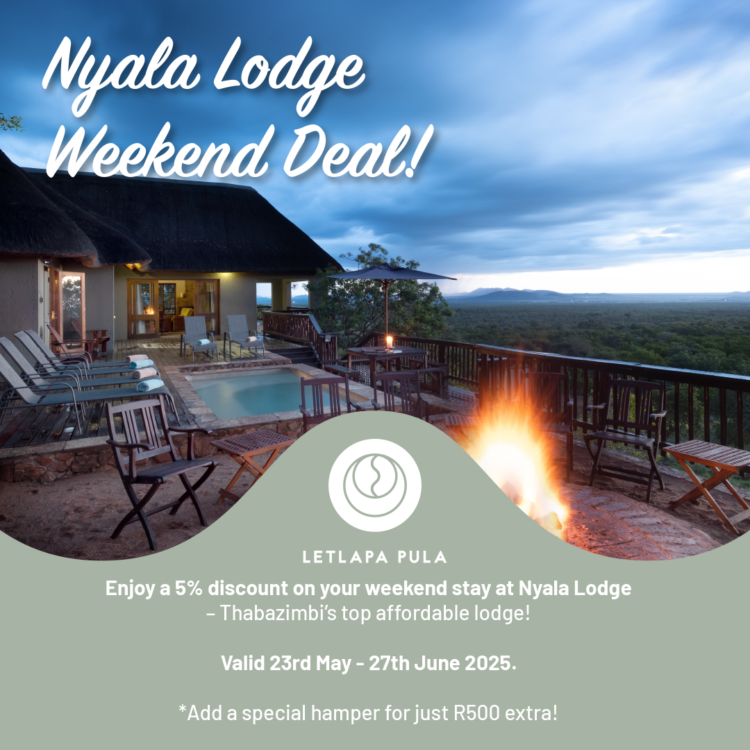 GamePula's tweet photo. Your Perfect Weekend Awaits!  Escape the hustle and enjoy 5% OFF at Nyala Lodge – where affordability meets serenity!  📅 Deal valid until 27th June!  Book today: https://t.co/UajubdBS2G #LetlapaPula #GameFarm #Limpopo #Thabazimbi #Accommodation https://t.co/9JaLUzSfz1