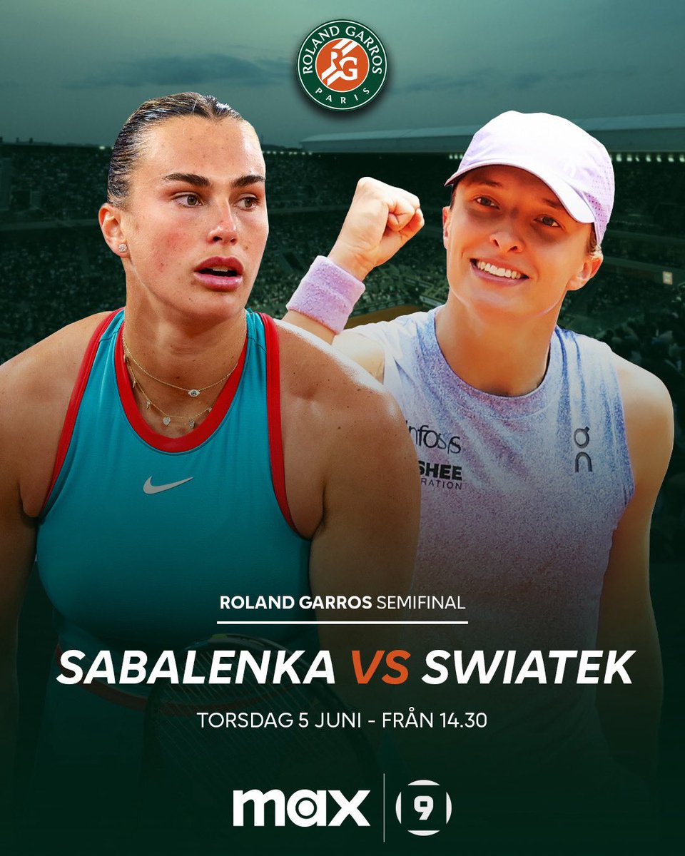 sportshbomaxse's tweet photo. Damernas semifinaler! 🇫🇷

Idag 14.30 på Kanal 9 och Max.
———
Studio tillsammans med Karin Frick, Jonas Björkman och Fidde Rosengren
Kommentator: Maria Strandlund Tomsvik
Expert: Jonas Björkman

📲 Se Roland Garros på Max https://t.co/nQ3TsxLhC1