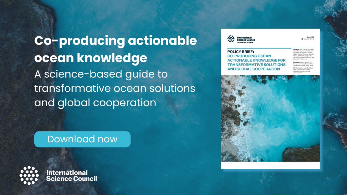 🌊 New #ocean policy brief ahead of #UNOC3: council.science/news/ocean-sol…

Drawing on case-studies, it calls for:
🔹 Integrated &amp; co-produced #science
🔹 Ecosystem-based governance
🔹 Action before tipping points are crossed

See how science can guide transformative #OceanAction.