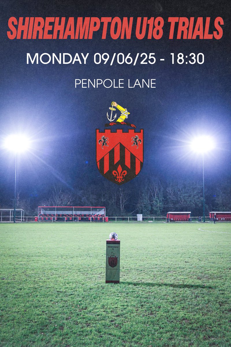 Shirehampton FC 🔴☠️ (@officialshirefc) on Twitter photo U18 Trials
We’re excited to announce that the club will be competing in the U18 Western Counties Floodlit League this season.
We’ll be holding player trials on Monday, 9th June 2025 at 18:30 - Penpole Lane BS11 0EA
🔴☠️
<a href="/swsportsnews/">South West Sports News</a> U18 Trials
We’re excited to announce that the club will be competing in the U18 Western Counties Floodlit League this season.
We’ll be holding player trials on Monday, 9th June 2025 at 18:30 - Penpole Lane BS11 0EA
🔴☠️
<a href="/swsportsnews/">South West Sports News</a>
