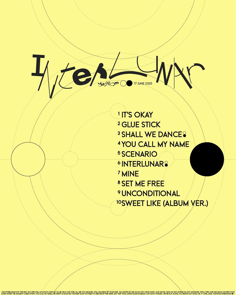 🌕🌑🕺⭐️🪐🌎💚🐥
ㅤ
YUGYEOM, [Interlunar]
Track List
17 June 2025

<a href="/yugyeom/">김유겸</a> #유겸 #YUGYEOM
#Interlunar
#AOMG