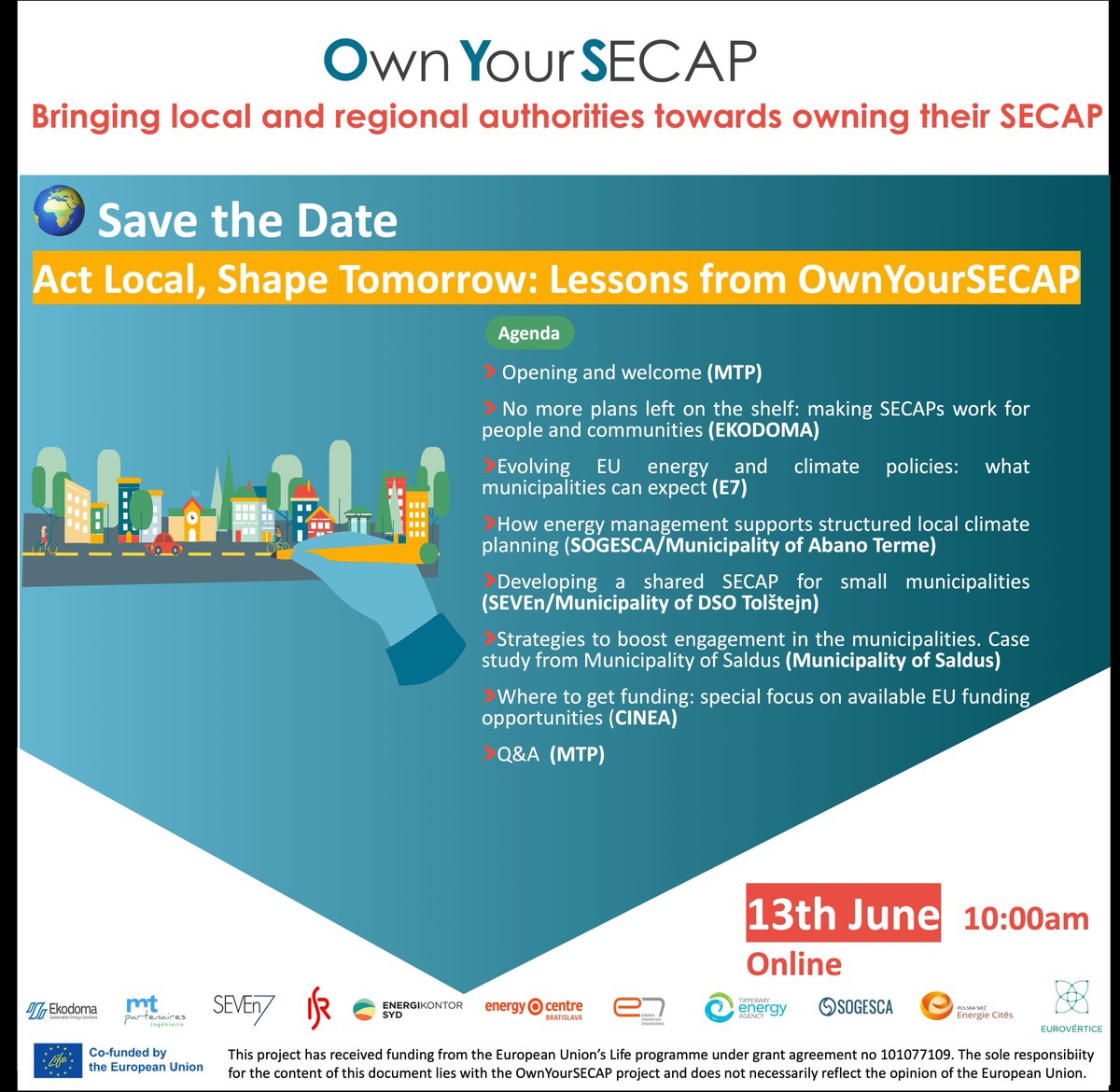 🌍 How can local authorities lead the way on #ClimateAction?
Join the final #OwnYourSECAP conference for EU-level insights, #FundingOpportunities &amp; local success stories!
📅13 June, online
🕙10:00–12:00 CET
🔗 Register now: buff.ly/tZNN7zo
@ekodoma #LocalLeadership #SECAP
