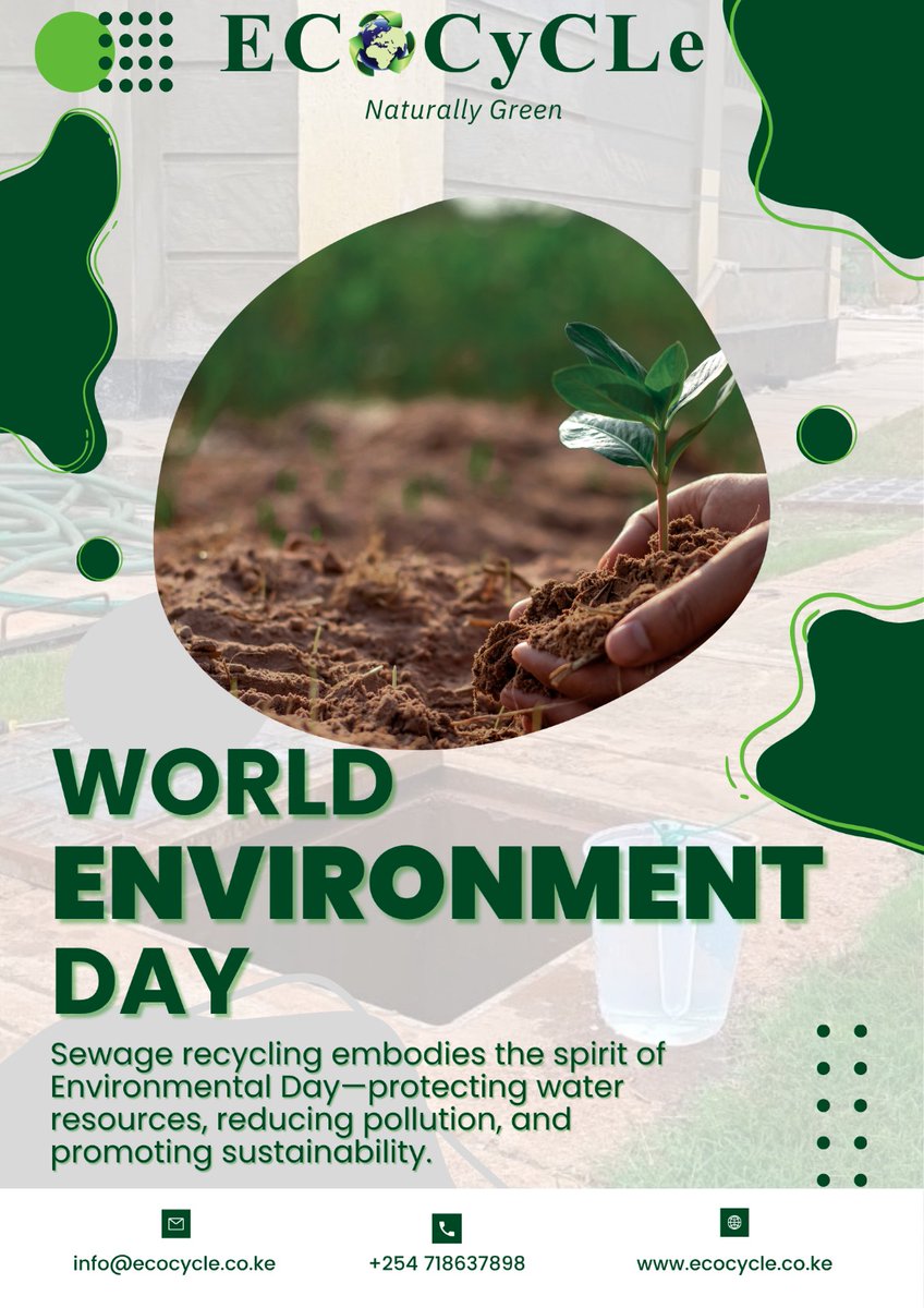 🌍 This #WorldEnvironmentDay, let's rethink #SEWAGE!
💧 Every drop reused = more life for ecosystems + less strain on freshwater
🌿 Sewage Recycling;-
→ 🌱 Nourishes green spaces
→ 🌊 Reduces pressure on natural water sources
→ 🔄 Creates sustainable water cycles
Take action
