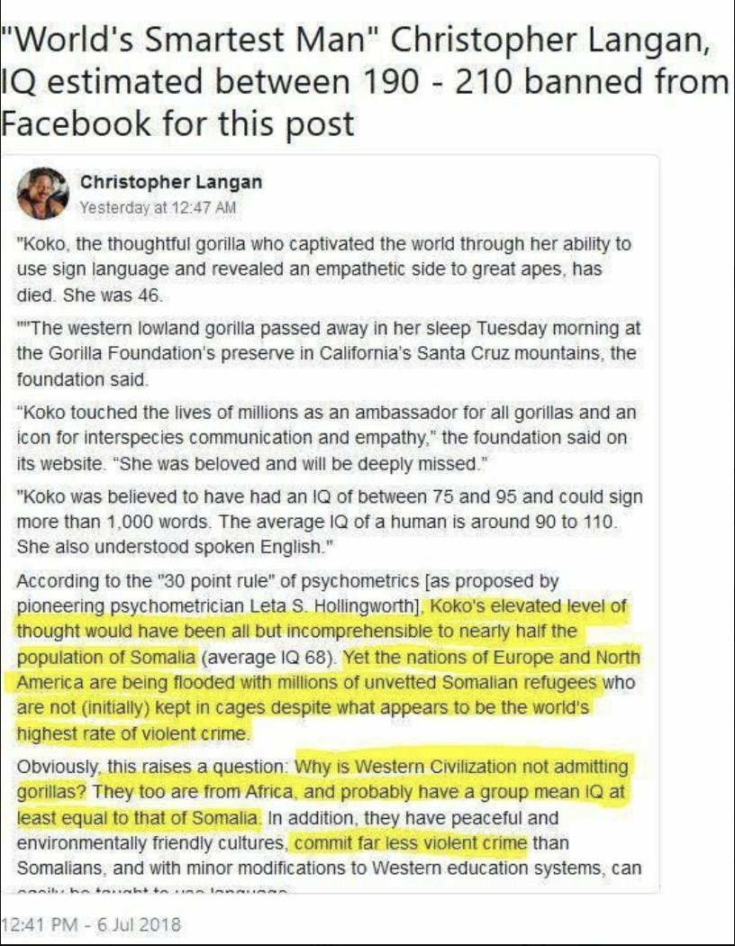 This is an interesting point. Western governments are happy to import people with an IQ lower than a gorilla.