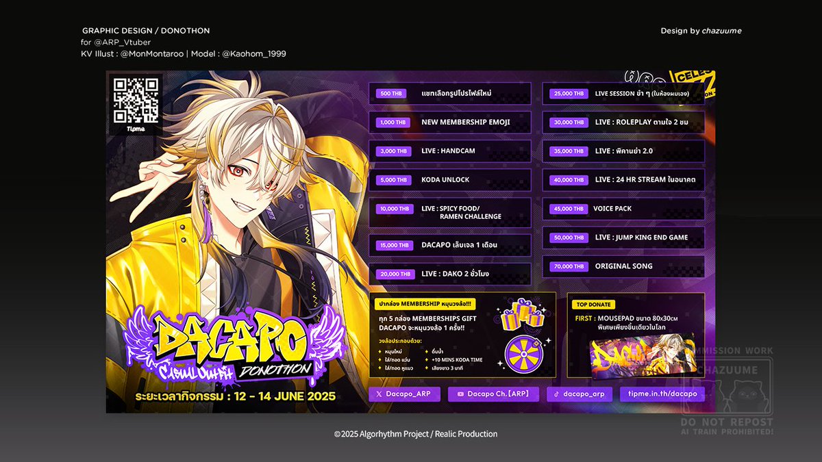 ✨New Outfit Graphic Design✨

We did @.Dacapo_ARP 's "Streetcore" outfit's graphics. The color and style are enjoyable to work with! 
ไปทำกราฟฟิกให้ชุดใหม่สุดเท่มาค่ะ! อย่าลืมไปเป็นกำลังใจให้🐥ในกิจกรรม donothon กันนะคะ🙌✨

#DacapoARP #VtuberTH  #VTuberAssets #ChaUmeWorks