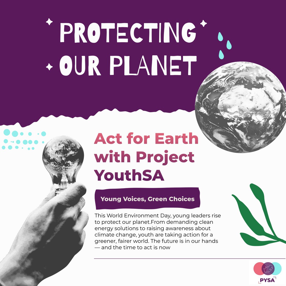 ProjectYouthSA's tweet photo. Happy World Environment Day!
Today, we reflect on our impact on our planet — and the power we hold to protect it. From climate action to clean energy, every small step matters. 💚
Let’s be the generation that restores balance. 🌱
#WorldEnvironmentDay  #YouthForThePlanet  #pysa https://t.co/qJepyif8GQ