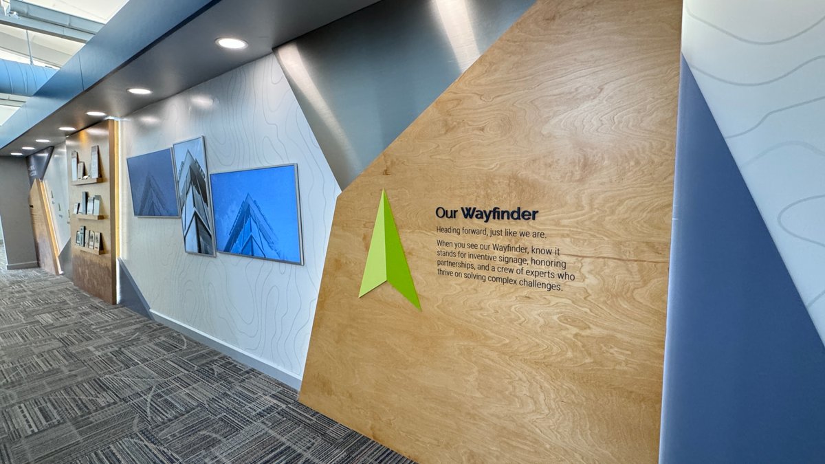 LatitudeSignage's tweet photo. Our headquarters in Grinnell, Iowa, got a facelift! We had fun creating a history wall, wayfinding signs, and more environmental graphics for the space we call home. More to come!

#customsigndesign #buildingsigns #signdesign #signage #design #environmentaldesign https://t.co/Y2EiTdd8xY