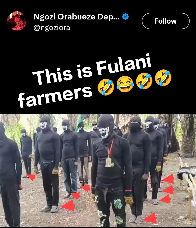 BREAKING 🚨

Fellow #Biafrans
They said they have embassy in Washington DC. 

They hired &amp; paid people to take photos to decieve their MUMU followers say they get army
😂🤣😂😂

But why all their fake army come wear slippers? They get embassy but they no fit buy shoe 🤣😂🤣🤣🤣😂