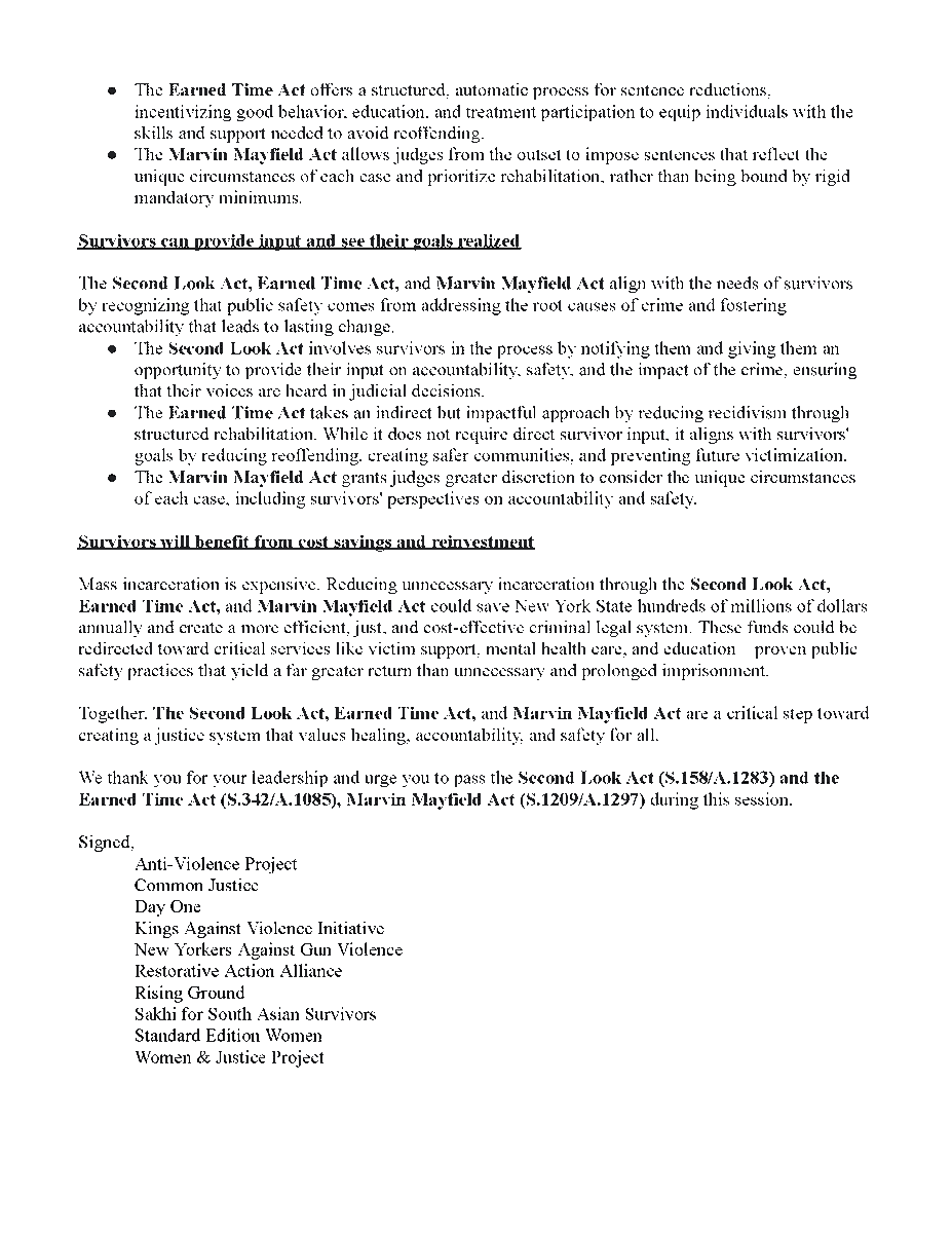 Victim services &amp; survivor justice orgs joined forces to demand NY lawmakers pass the Second Look Act, Earned Time Act &amp; Marvin Mayfield Act this session. 

Survivors want healing—not endless punishment. They want safety—not mass incarceration. 

Stand with survivors and contact