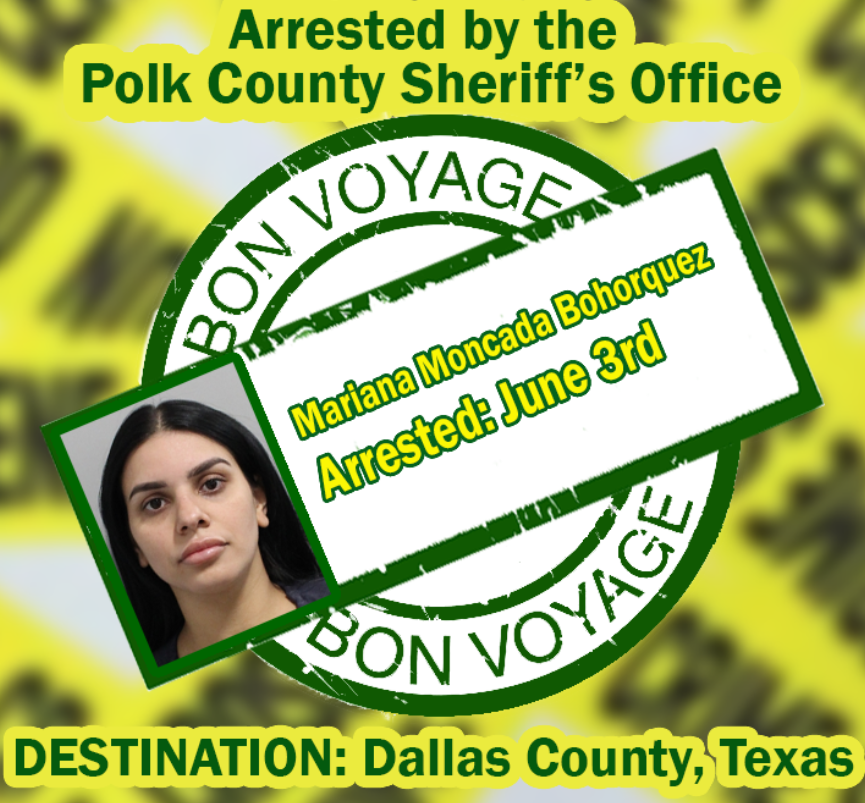 On Tuesday, June 3rd, Sgt. Eldridge received information from the U.S. Secret Service regarding a person who was wanted by Dallas County, Texas. 

The suspect was identified as 32-year old Mariana Isabel Moncada Bohorquez, and she was wanted for engaging in organized criminal