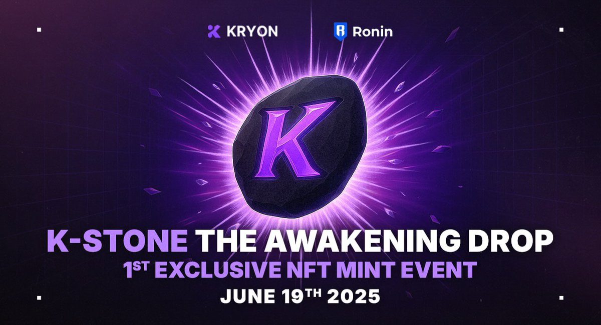 🚨 K-Stone: The Awakening Drop 🚨

🪙 Our 1st Exclusive NFT Mint Event is LIVE soon!

📅 Mint Date: June 19, 2025
🔢 Supply: 5,555
💰 Price: FREEMINT
🌐 Network: Ronin

Be part of the beginning, claim your K-Stone &amp; shape the future of Kryon. ⚡

📖 Read the full announcement