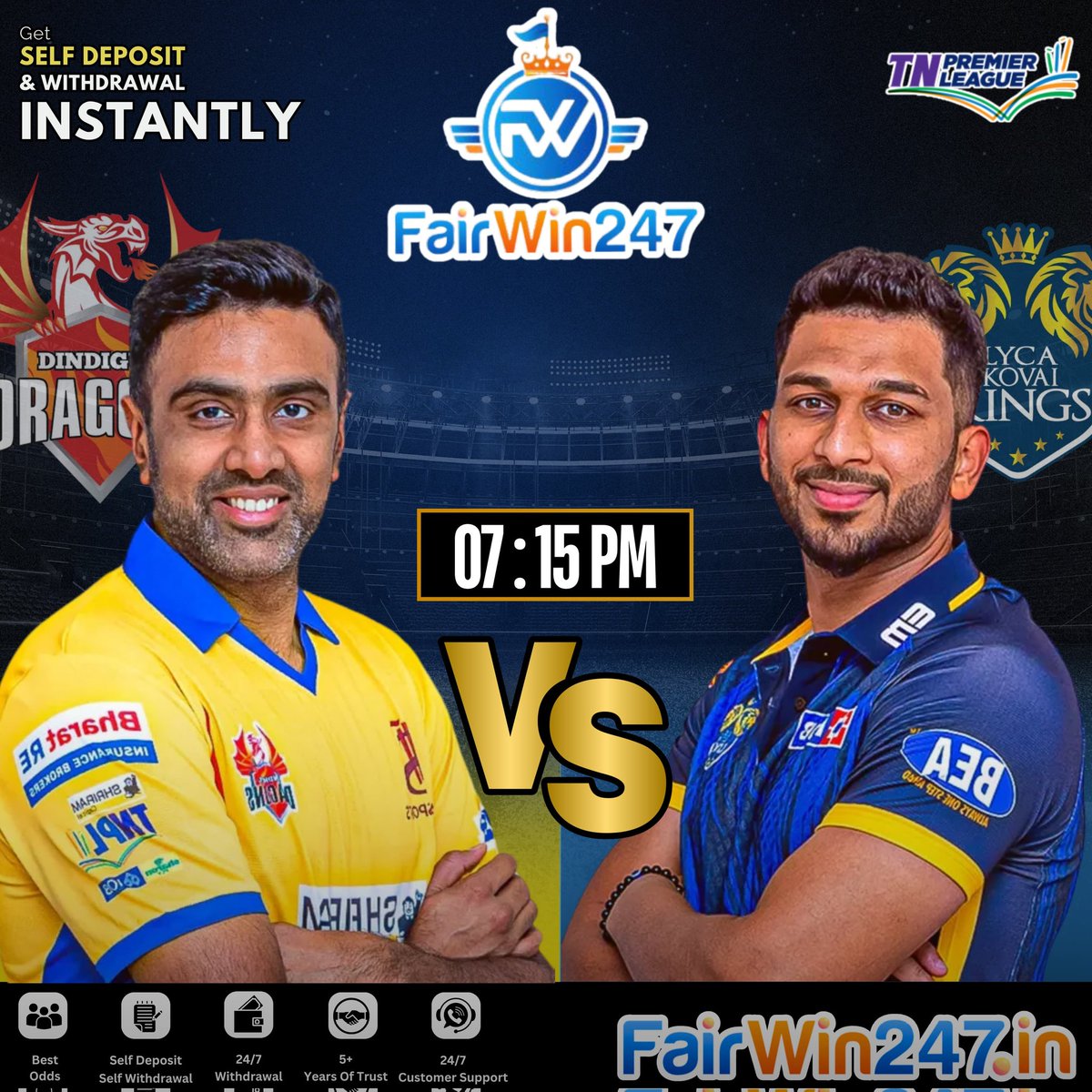 Dindigul Dragons face Lyca Kovai Kings in a thrilling encounter. 

Play Now 👉🏻 bit.ly/Fairwin247

▪️Toss
▪️Match Odds
▪️Runline/Fancy
▪️Cash Out
▪️24/7 Deposit/Withdraws 

Join Now 👉🏻 bit.ly/Fairwin247 

Play Now and Win 

#TNPL #DDvsLKK #FairWin247