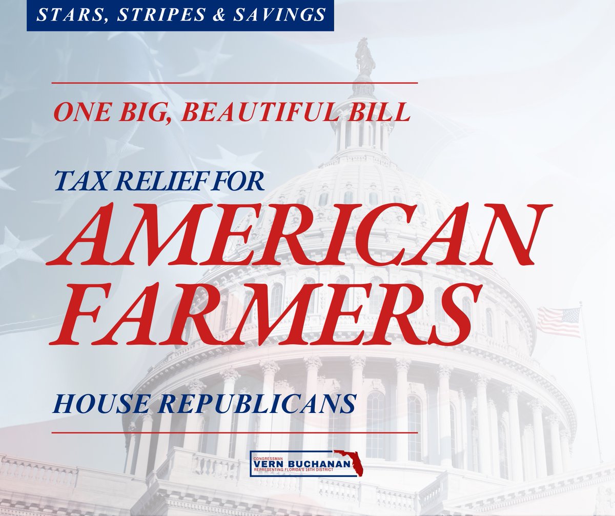 Rep. Vern Buchanan (@vernbuchanan) on Twitter photo America’s farmers work tirelessly to feed our nation. <a href="/HouseGOP/">House Republicans</a> is making sure they have the relief and support to keep growing.
The “One Big, Beautiful Bill” delivers immediate tax relief by restoring 100% expensing for equipment that delivers tomorrow’s harvests. 🌾🇺🇸 America’s farmers work tirelessly to feed our nation. <a href="/HouseGOP/">House Republicans</a> is making sure they have the relief and support to keep growing.
The “One Big, Beautiful Bill” delivers immediate tax relief by restoring 100% expensing for equipment that delivers tomorrow’s harvests. 🌾🇺🇸