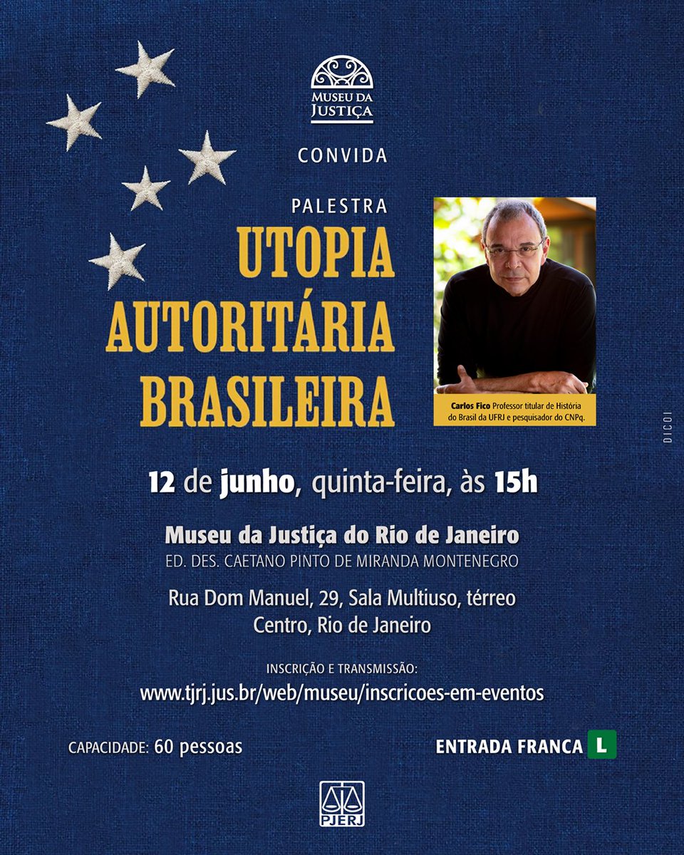 CarlosFico1's tweet photo. Na quinta-feira da semana que vem, 12 de junho, 15h, vou falar sobre o meu novo livro no Museu da Justiça, que fica perto da Praça XV, no centro do Rio. O museu conta com 60 lugares. Fornece declaração de participação. É preciso se inscrever neste site: https://t.co/r2mGCjbnjI https://t.co/meYLCCWXvm