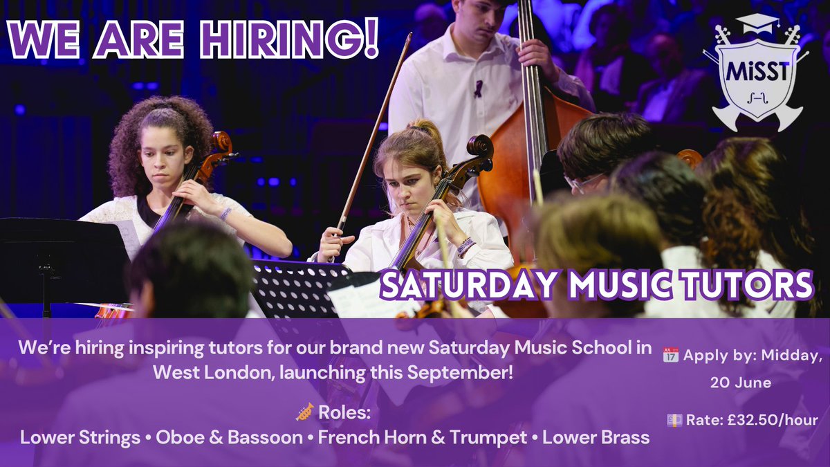 🚨 WORK WITH US! 🚨 Music tutors needed from September 🎵🙌 misst.org.uk/jobs #MusicJob #WorkWithUs #LondonPeriJob #SaturdayMusic