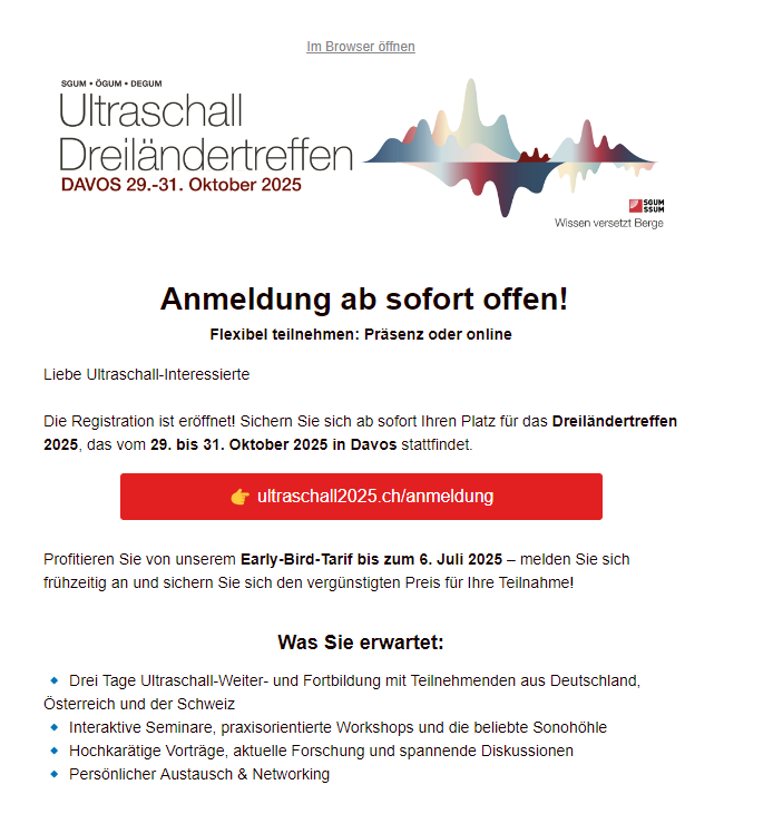 MSUSswiss's tweet photo. Ultraschall Dreiländertreffen 2025 - Registrierung offen:
https://t.co/H6Tcj4oSc5 https://t.co/r8g9GTLGuL
