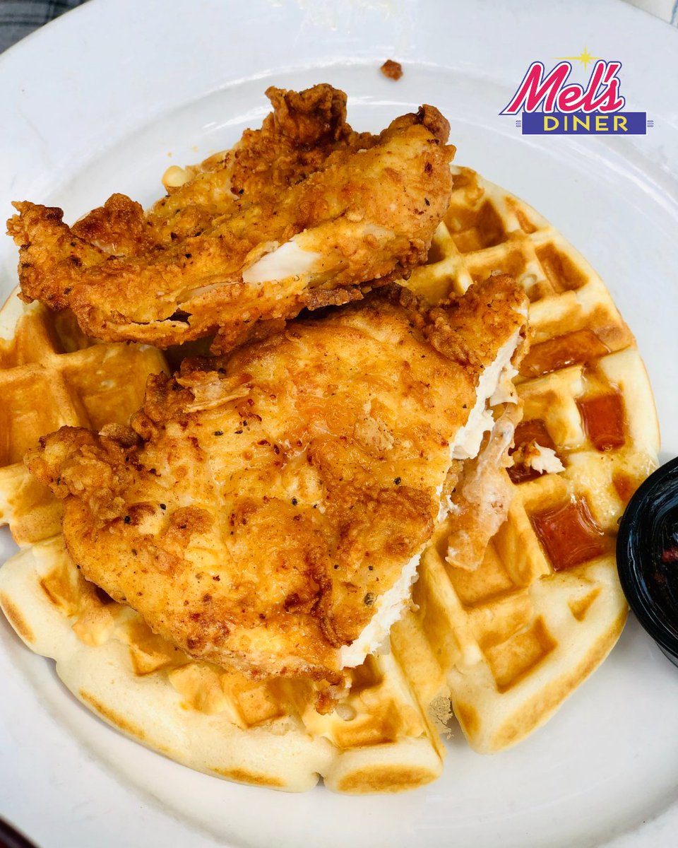 Treat Dad to a sweet and savory classic this Father’s Day! 🍗🧇 Enjoy our special Chicken &amp; Waffles topped with pecans for just $12.99. Because Dad deserves a meal as bold as he is! 💙 

#FathersDaySpecial 
#ChickenAndWaffles 
#MelsDiner