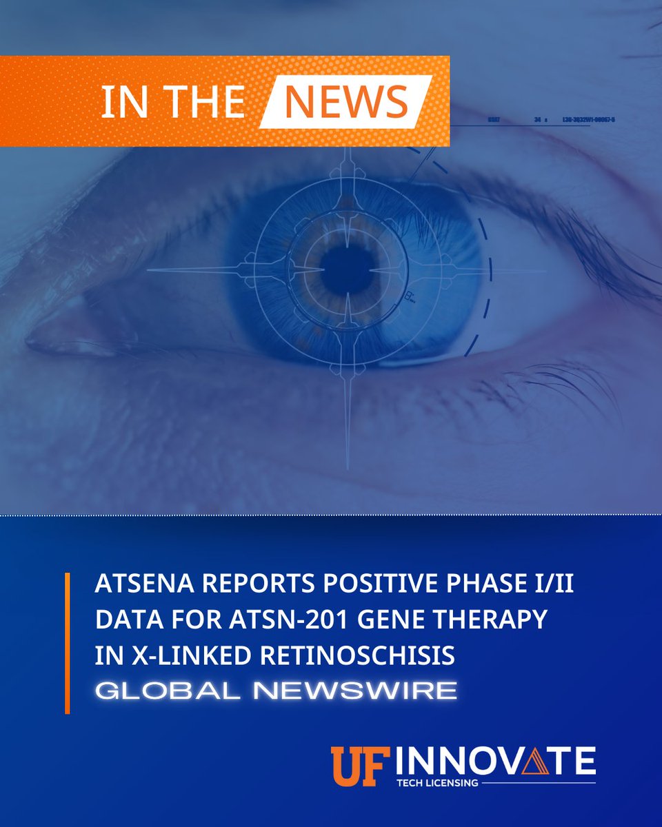 UF Innovate | Tech Licensing (@ufotl) on Twitter photo . <a href="/UF/">FLORIDA</a> startup Atsena Therapeutics announced strong early results from its #GeneTherapy trial for XLRS—a rare genetic eye disease that causes retinal splitting and vision loss. The therapy showed promising improvements in vision & safety.
🔗: innovate.research.ufl.edu/2025/05/19/ats…
#OrigiGator . <a href="/UF/">FLORIDA</a> startup Atsena Therapeutics announced strong early results from its #GeneTherapy trial for XLRS—a rare genetic eye disease that causes retinal splitting and vision loss. The therapy showed promising improvements in vision & safety.
🔗: innovate.research.ufl.edu/2025/05/19/ats…
#OrigiGator