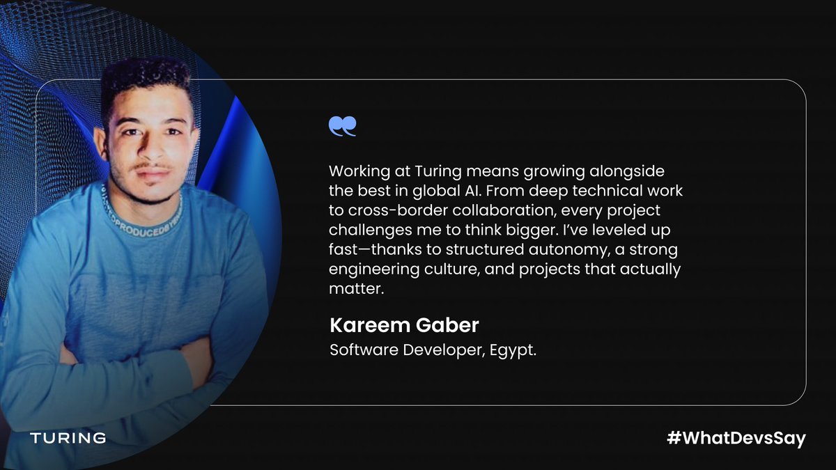 Kareem Gaber, Software Developer from Egypt, shares how he’s advancing healthcare AI with React and AWS-while growing as a global engineer.

Ready to build systems that drive outcomes?  Explore global remote roles with Turing Jobs → turing.com/jobs