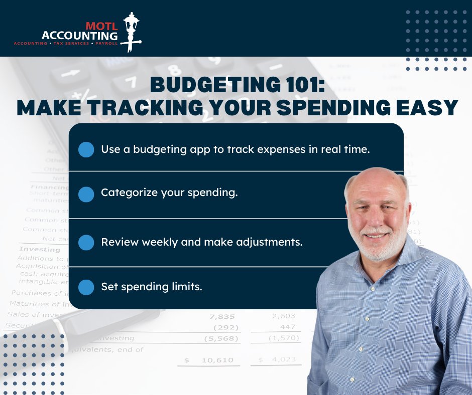 Keeping tabs on where your money goes doesn’t have to be complicated. Here are a few simple tools to help you stay on top of your budget!

💡 Pro tip: Tracking builds awareness—and awareness builds better habits.
motlaccounting.com
#Accounting #Budgeting #Fincances #Savings