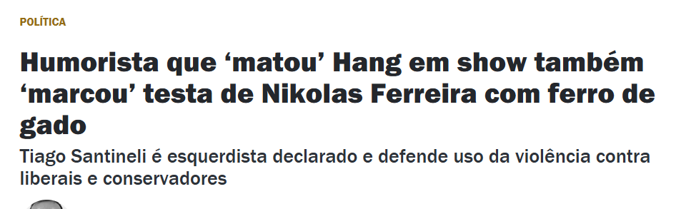 DanielFmg01's tweet photo. @RhayssaFSG @peterjordan @RhayssaFSG pela sua lógica então o humorista esquerdista Tiago Santineli deve ser preso por interpretar um homicídio? Já que isso é crime e ele está interpretando o que pensa em nome próprio. 😀 https://t.co/Sbw8Itgn3G