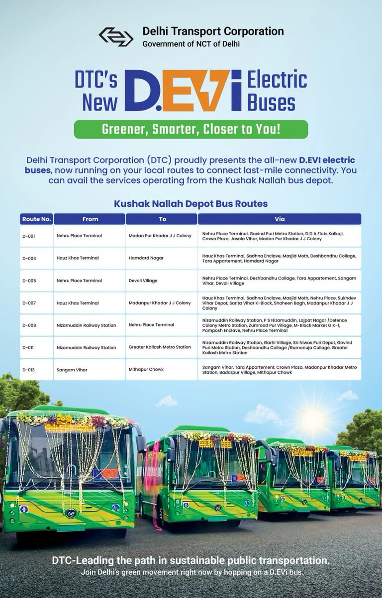 Delhi Transport Corporation (@dtchq_delhi) on Twitter photo DTC рдХреА рдирдИ D.EVI рдЗрд▓реЗрдХреНрдЯреНрд░рд┐рдХ рдмрд╕реЗрдВ - рд╣рд░рд┐рдпрд╛рд▓реА, рд╕реНрдорд╛рд░реНрдЯрдиреЗрд╕ рдФрд░ рдЖрдкрдХреЗ рдХрд░реАрдм!
рдпреЗ рдЗрд▓реЗрдХреНрдЯреНрд░рд┐рдХ рдмрд╕реЗрдВ рди рдХреЗрд╡рд▓ рдкрд░реНрдпрд╛рд╡рд░рдг рдХреЛ рдкреНрд░рджреВрд╖рдг рд╕реЗ рдмрдЪрд╛рдПрдВрдЧреА, рдмрд▓реНрдХрд┐ рдЖрдкрдХреЗ рд╕реНрдерд╛рдиреАрдп рдорд╛рд░реНрдЧреЛрдВ рдкрд░ рдЖрдЦрд┐рд░реА рдореАрд▓ рддрдХ рдХрдиреЗрдХреНрдЯрд┐рд╡рд┐рдЯреА рднреА рд╕реБрдирд┐рд╢реНрдЪрд┐рдд рдХрд░реЗрдВрдЧреАред рдЕрдм рдЖрдк рдХреБрд╢рдХ рдирд▓рд╛рд╣, рдИрд╕реНрдЯ рд╡рд┐рдиреЛрдж рдирдЧрд░, рдФрд░ рдЧрд╛рдЬреАрдкреБрд░ рдбрд┐рдкреЛ рд╕реЗ рдЗрди рд╕реЗрд╡рд╛рдУрдВ рдХрд╛ рд▓рд╛рдн рдЙрдард╛ DTC рдХреА рдирдИ D.EVI рдЗрд▓реЗрдХреНрдЯреНрд░рд┐рдХ рдмрд╕реЗрдВ - рд╣рд░рд┐рдпрд╛рд▓реА, рд╕реНрдорд╛рд░реНрдЯрдиреЗрд╕ рдФрд░ рдЖрдкрдХреЗ рдХрд░реАрдм!
рдпреЗ рдЗрд▓реЗрдХреНрдЯреНрд░рд┐рдХ рдмрд╕реЗрдВ рди рдХреЗрд╡рд▓ рдкрд░реНрдпрд╛рд╡рд░рдг рдХреЛ рдкреНрд░рджреВрд╖рдг рд╕реЗ рдмрдЪрд╛рдПрдВрдЧреА, рдмрд▓реНрдХрд┐ рдЖрдкрдХреЗ рд╕реНрдерд╛рдиреАрдп рдорд╛рд░реНрдЧреЛрдВ рдкрд░ рдЖрдЦрд┐рд░реА рдореАрд▓ рддрдХ рдХрдиреЗрдХреНрдЯрд┐рд╡рд┐рдЯреА рднреА рд╕реБрдирд┐рд╢реНрдЪрд┐рдд рдХрд░реЗрдВрдЧреАред рдЕрдм рдЖрдк рдХреБрд╢рдХ рдирд▓рд╛рд╣, рдИрд╕реНрдЯ рд╡рд┐рдиреЛрдж рдирдЧрд░, рдФрд░ рдЧрд╛рдЬреАрдкреБрд░ рдбрд┐рдкреЛ рд╕реЗ рдЗрди рд╕реЗрд╡рд╛рдУрдВ рдХрд╛ рд▓рд╛рдн рдЙрдард╛