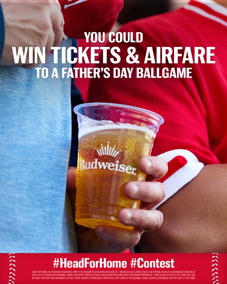 budweiserusa's tweet image. We’re giving you the chance to win tickets, airfare and beer money. Just tell us which Father&apos;s Day game you want to attend and why you’d love to go using #HeadForHome #Contest for a chance to win.