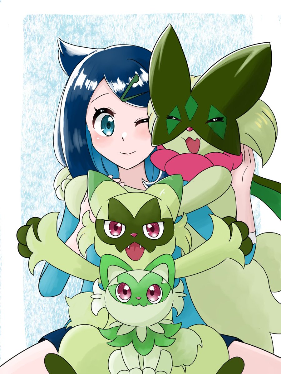 ニャオハ 「#6月5日はリコの日 なので初めてリコちゃんの絵を投稿したときと現在を比較! 色」|むーの🐾skeb受付中のイラスト