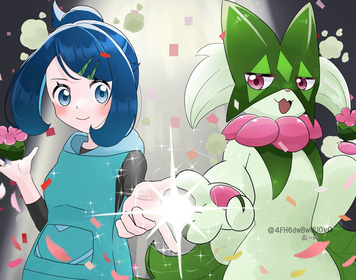 ニャオハ 「#6月5日はリコの日 なので初めてリコちゃんの絵を投稿したときと現在を比較! 色」|むーの🐾skeb受付中のイラスト