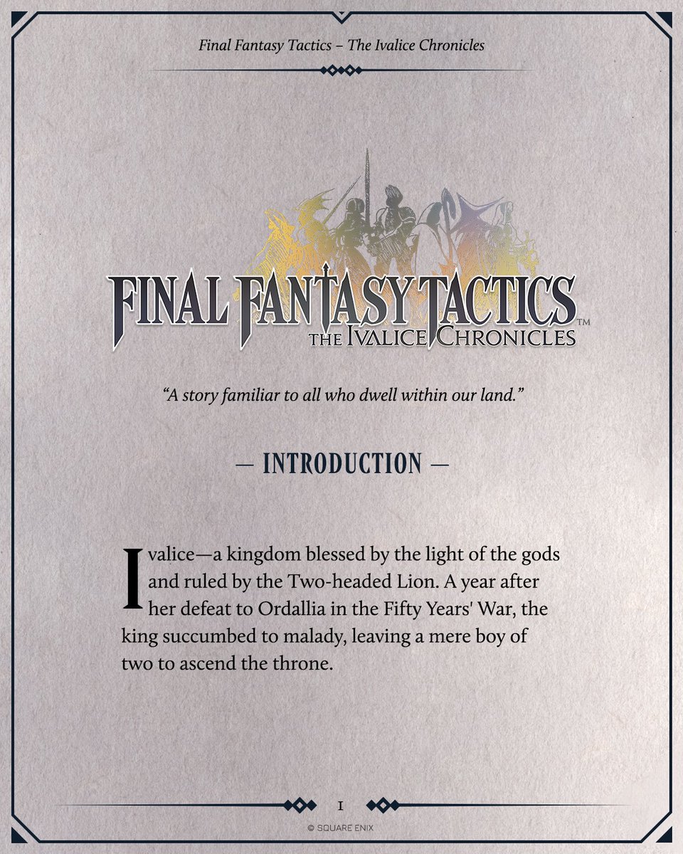 FinalFantasy's tweet photo. An introduction to the story of Final Fantasy Tactics - The Ivalice Chronicles.

A sweeping epic awaits you on September 30th. https://t.co/kkbawmlT7m