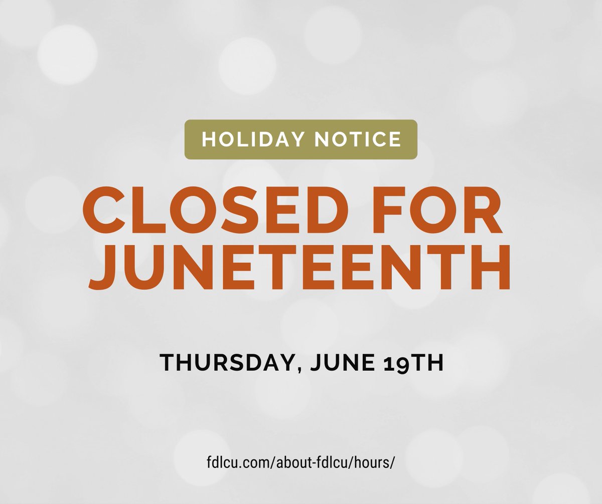 In observance of Juneteenth, we will be closed Thursday, June 19th. Online and Mobile Banking will be available as always. Thank you!